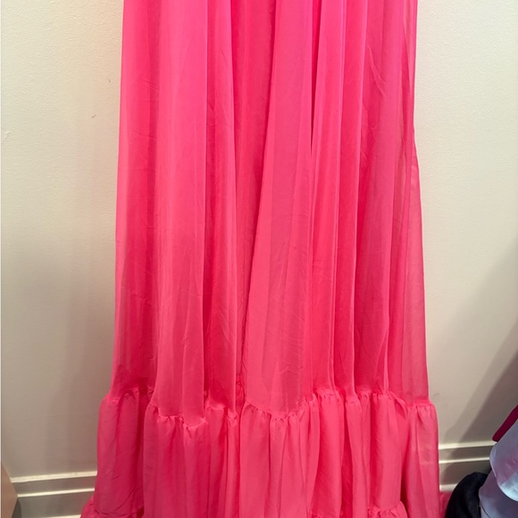 Mac Duggal Vibrant Fuchsia Ruffled Sleeve Maxi Gown - Picture 5 of 6